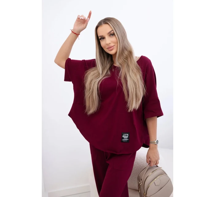 Bavlněný komplet halenka + kalhoty burgundsko