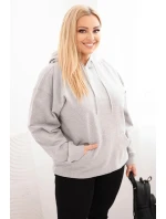 Dámská mikina s kapucí a model 21723107 Plus Size z bavlny šedá - K-Fashion