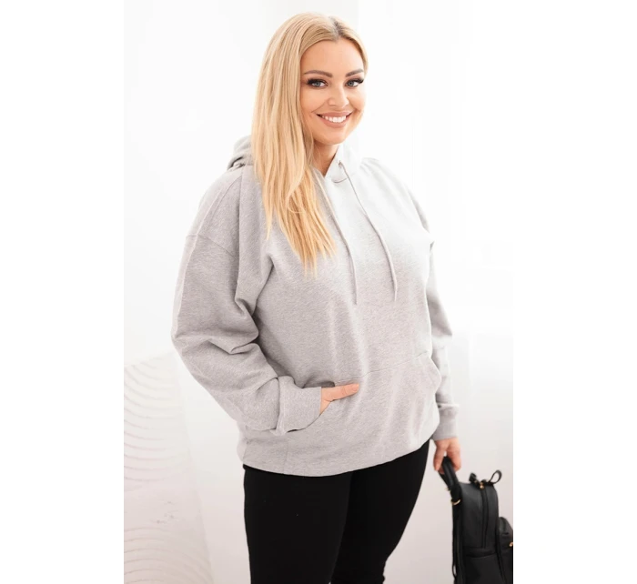 Dámská mikina s kapucí a model 21723107 Plus Size z bavlny šedá - K-Fashion