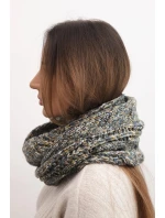 Dámský vlněný melírovaný silný zimní šál KN24 jeansový+khaki