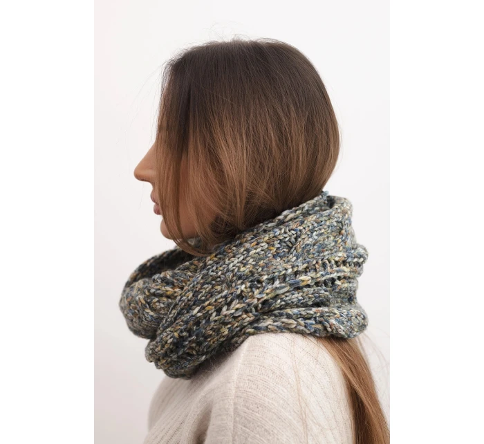 Dámský vlněný melírovaný silný zimní šál KN24 jeansový+khaki