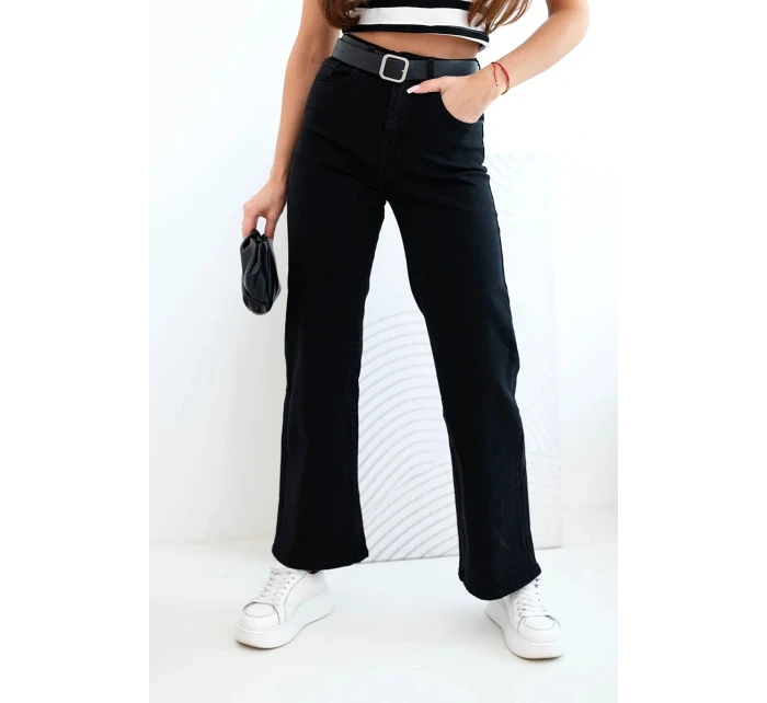 Dámské džíny s rovnými nohavicemi a páskem černé
