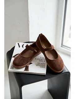 Kožené semišové baleríny Barefoot s páskem Zazoo 10206 Čokoládové