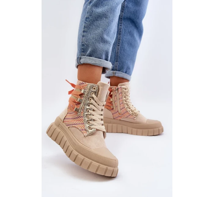 Béžové dámské vysoké tenisky na masivní platformě Kernia Béžové dámské vysoké tenisky na masivní platformě Kernia