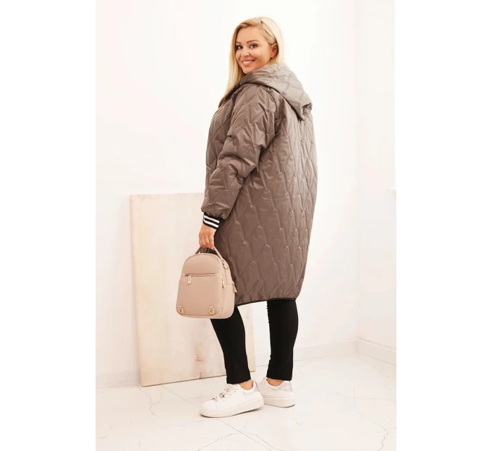 Dámská bunda Plus Size prošívaná s kapucí a model 21297100 manžetami fango - K-Fashion