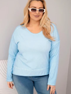Dámská blůza Plus Size s výstřihem do V a delším zadním dílem modrá