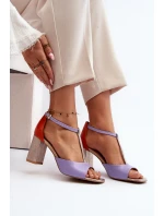 Kožené sandály na podpatku Laura Messi 2759 fialové