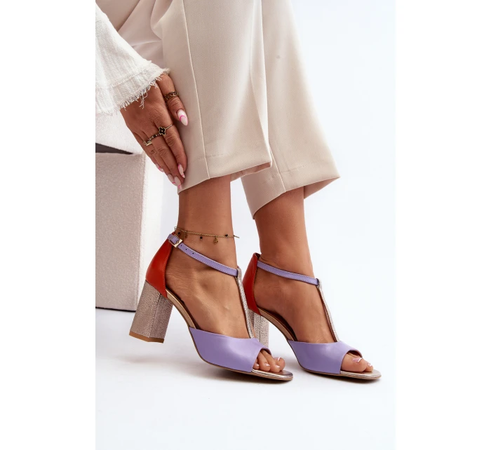 Kožené sandály na podpatku Laura Messi 2759 fialové