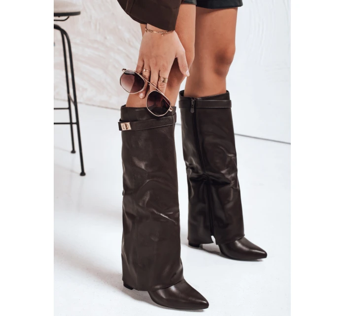 Dámské kozačky s širokým svrškem hnědé FashionStreet ZY1118