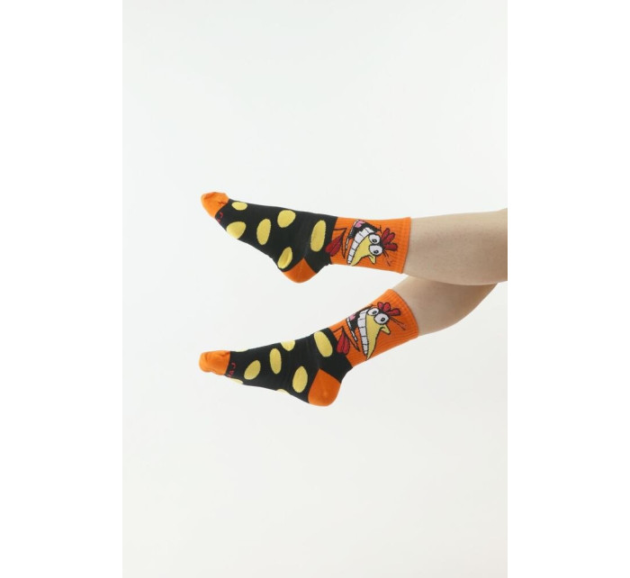 Veselé ponožky Cow and chicken oranžové