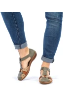 Sandały damskie komfortowe na rzepy zabudowane palce zielone Rieker M1655-54