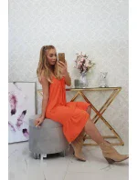 Šaty s tenkými ramínky tmavě meruňkové barvy Šaty s tenkými ramínky tmavě meruňkové barvy