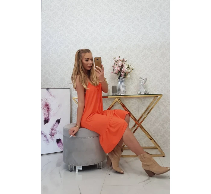 Šaty s tenkými ramínky tmavě meruňkové barvy Šaty s tenkými ramínky tmavě meruňkové barvy