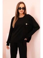 Komplet dámský máslový mikina a kalhoty s gumou černý Komplet dámský máslový mikina a kalhoty s gumou černý