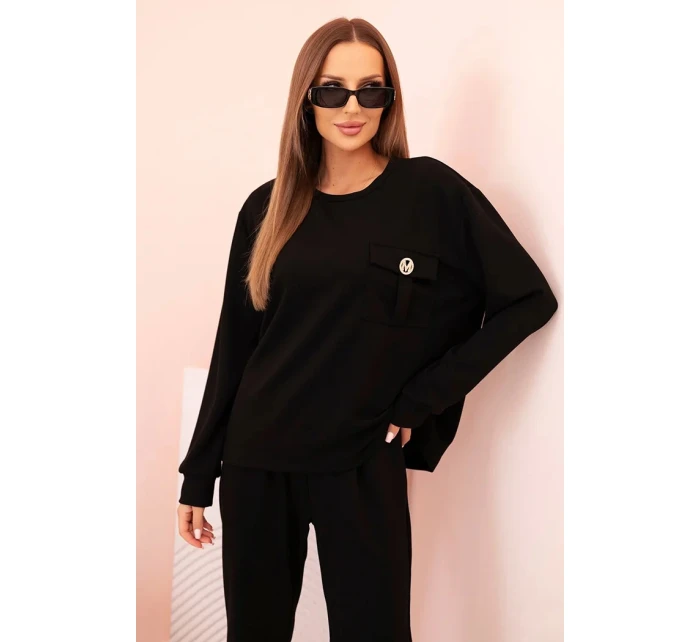 Komplet dámský máslový mikina a kalhoty s gumou černý Komplet dámský máslový mikina a kalhoty s gumou černý