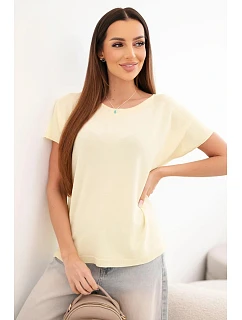 Dámská viskózová oversize halenka s krátkým rukávem a kulatým výstřihem žlutá