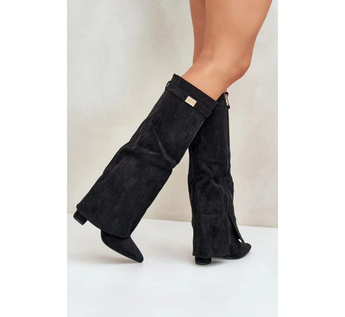 Dámské Kozačky Eko Semišové S Svrškem Na Černé model 21672143 - Boto