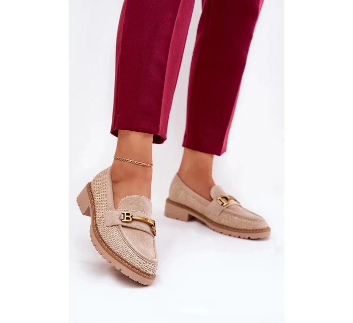 Dámské mokasíny s pletením a zlatým detailem Seffolia – béžové Dámské mokasíny s pletením a zlatým detailem Seffolia – béžové