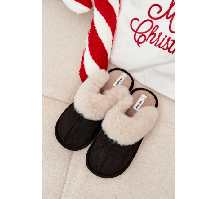 Dámské pantofle s kožíškem – černé Zanelia