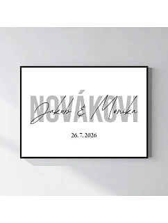 Personalizovaný magický fotoobraz v rámu - čtverec 50x70 - jména novomanželů