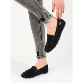 Komfortní  mokasíny dámské černé bez podpatku