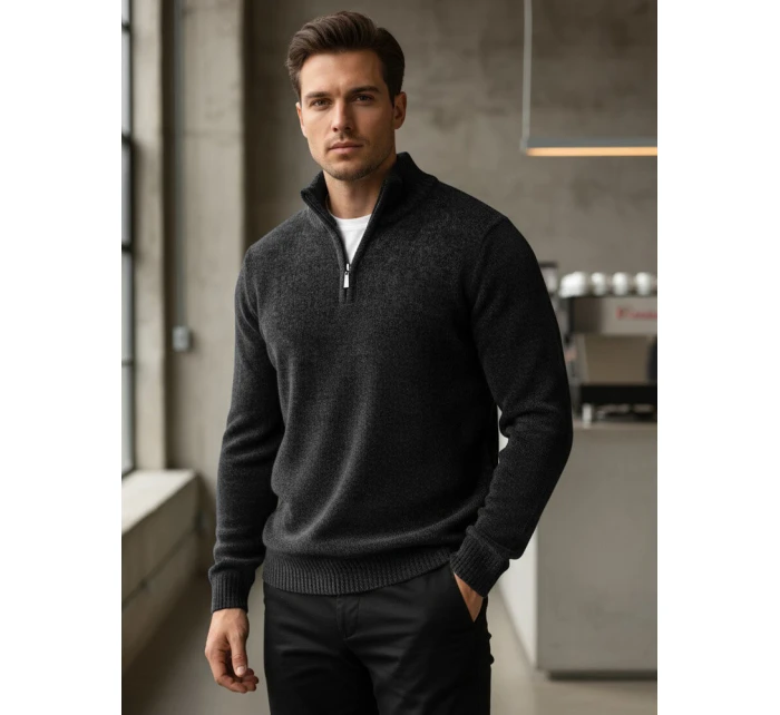 Pánský svetr s límečkem tmavě šedý FashionStreet WX2351