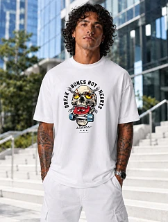Pánské bavlněné tričko oversize s potiskem bílé FashionStreet NX1014R