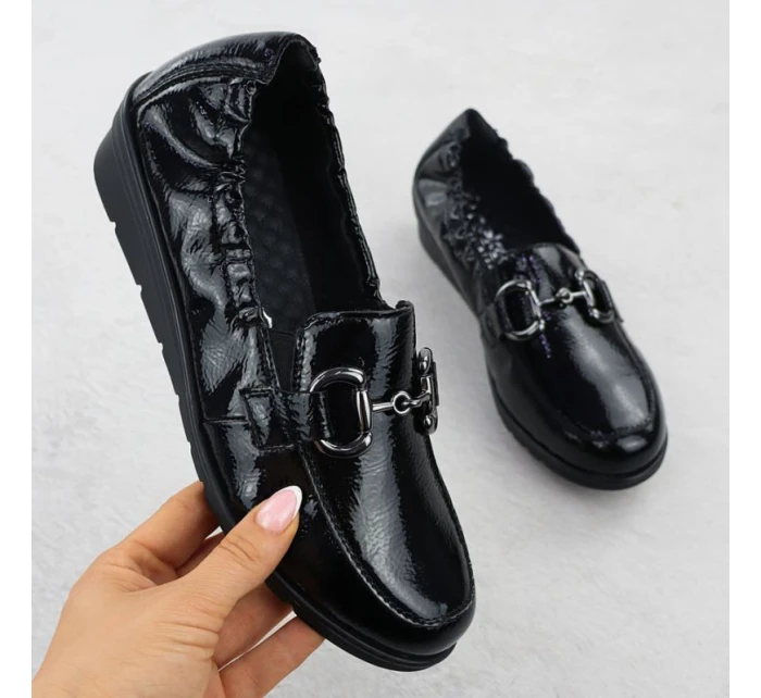 Dámské polobotky z lakované kůže na platformovém podpatku černé Rieker L5352-00