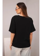 Dámská bavlněná základní halenka s krátkým rukávem černá Dámská bavlněná základní halenka s krátkým rukávem černá