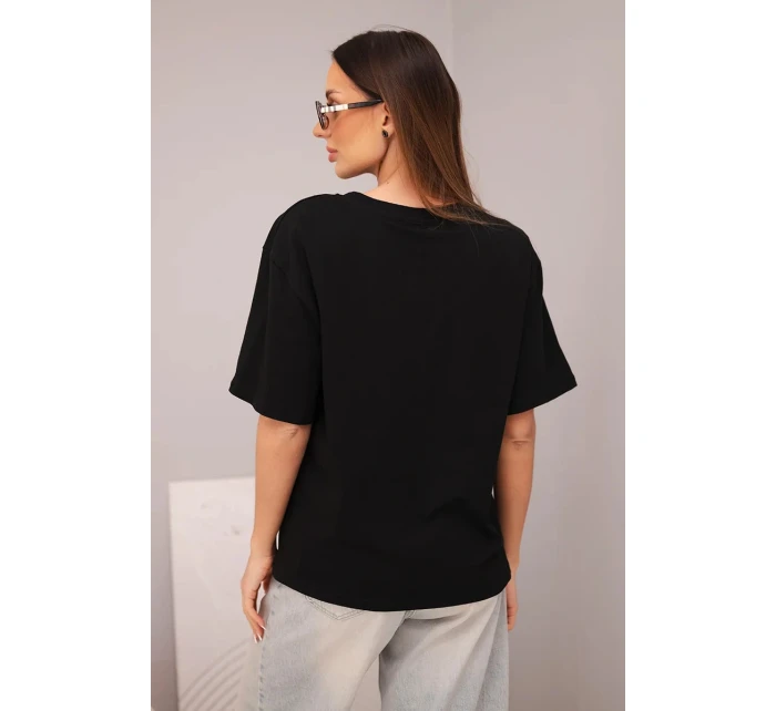 Dámská bavlněná základní halenka s krátkým rukávem černá Dámská bavlněná základní halenka s krátkým rukávem černá