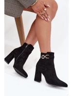 Eko Zamszové Kotníkové Boty Na Podpatku S Ozdobou Černé Lymall Eko Zamszové Kotníkové Boty Na Podpatku S Ozdobou Černé Lymall