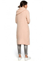 model 18001928 Dlouhý svetr s kapucí a bočními kapsami světle růžový - BeWear