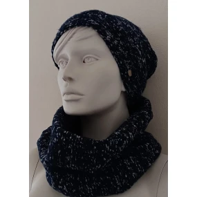 Dámský komplet čepice šálou Tmavě modrá s bílou  model 19564458 - Kamea