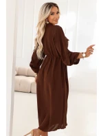 651-1 Šaty midi s knoflíky a páskem - čokoládové 651-1 Šaty midi s knoflíky a páskem - čokoládové