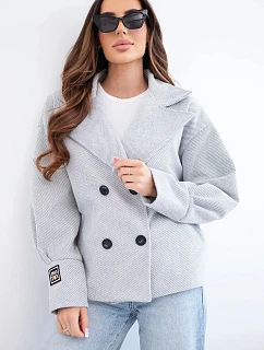 Dámská krátká model 22036093 bunda s límcem šedý melanž - K-Fashion