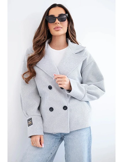 Dámská krátká model 22036093 bunda s límcem šedý melanž - K-Fashion
