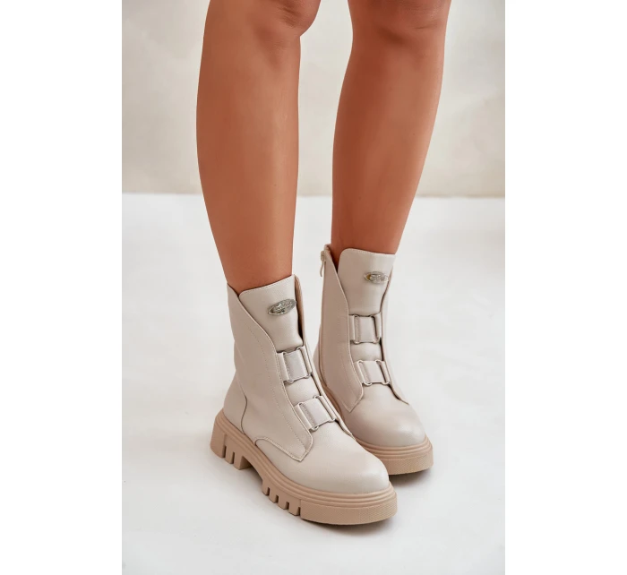 Zateplené boty pro ženy na zip z eko kůže světle béžové model 21670042 - Boto