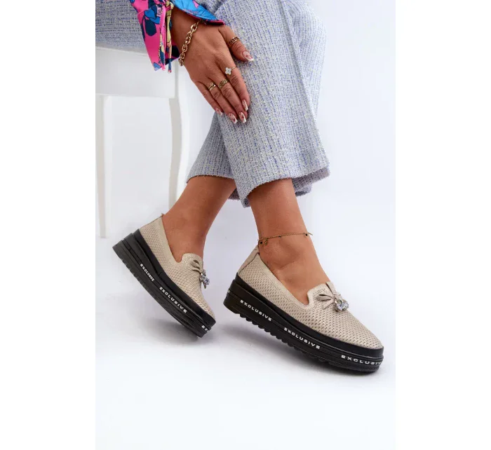 Lesklé dámské kožené mokasíny na platformě S.Barski Gold