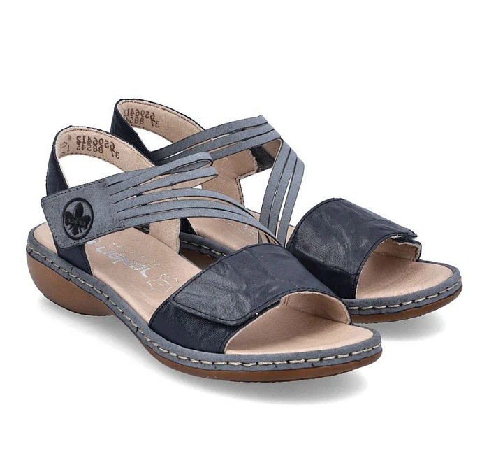 Dámské kožené sandály na suchý zip tmavě modré Rieker 65964-12