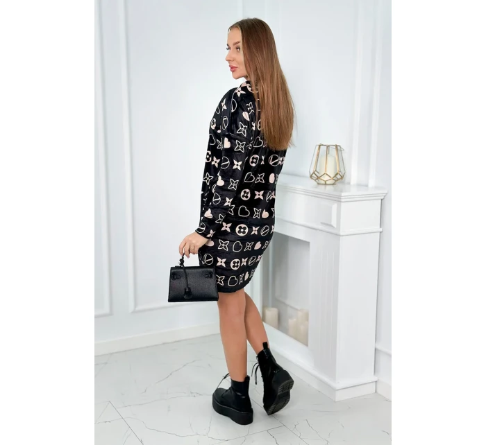 Sametové šaty s ozdobným vzorem černý