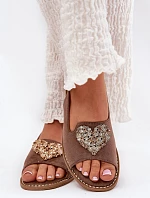 Dámské Sandály S Ozdobným Srdcem Tmavě Béžové S.Barski KV27-018