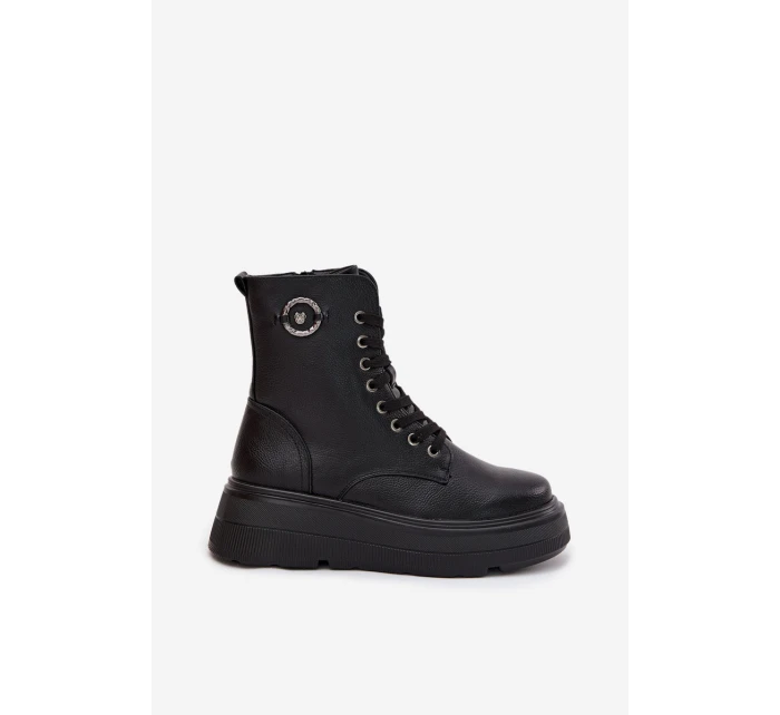 Dámské workery s podšívkou na platformě s ozdobným detailem  Černé model 21708513 - VINCEZA