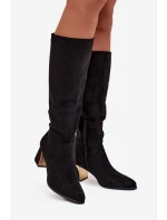 Dámské kozačky na podpatku se zlatým prvkem černé Nivarae