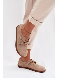 Kožené semišové polobotky Dámské s pásky béžové model 21937593 - Zazoo