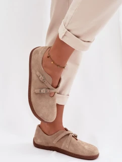Kožené semišové polobotky Dámské s pásky  béžové model 21937593 - Zazoo