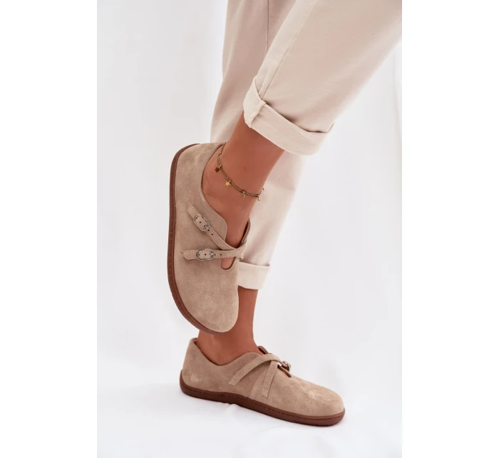 Kožené semišové polobotky Dámské s pásky béžové model 21937593 - Zazoo Kožené semišové polobotky Dámské s pásky béžové model 21937593 - Zazoo