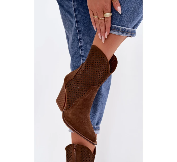 Dámské otevřené kotníkové boty na podpatku hnědé model 21956059 - Boto