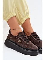 Kožené semišové dámské polobotky na platformě model 22133418 Čokoládové - VINCEZA