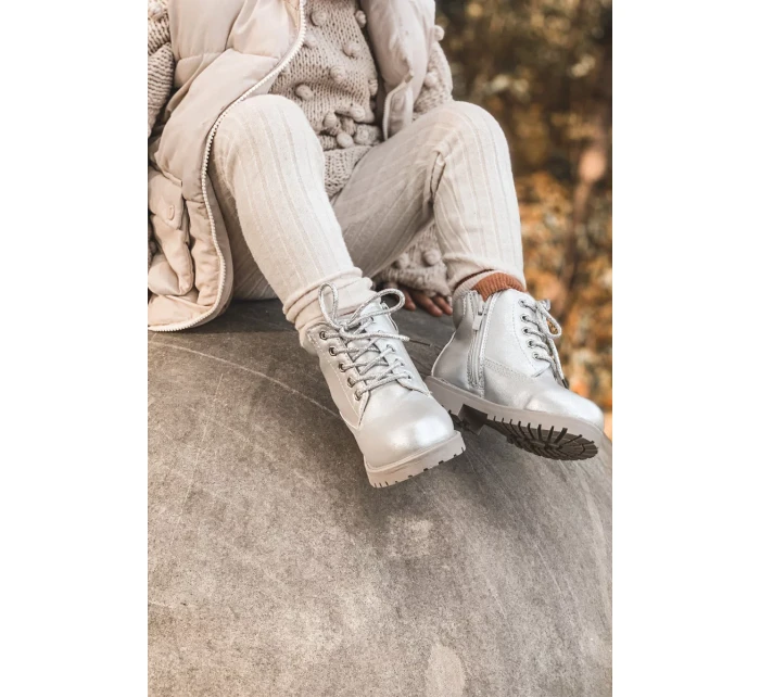 práškové stříbrné teplé Dětské boty traper Dexter