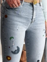 Dámské džíny skinny kalhoty s výšivkou MOONAIR modré FashionStreet UY2453